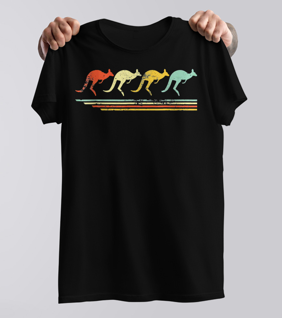 Retro Vintage Kangaroo Lover Animal Striped T-Shirt