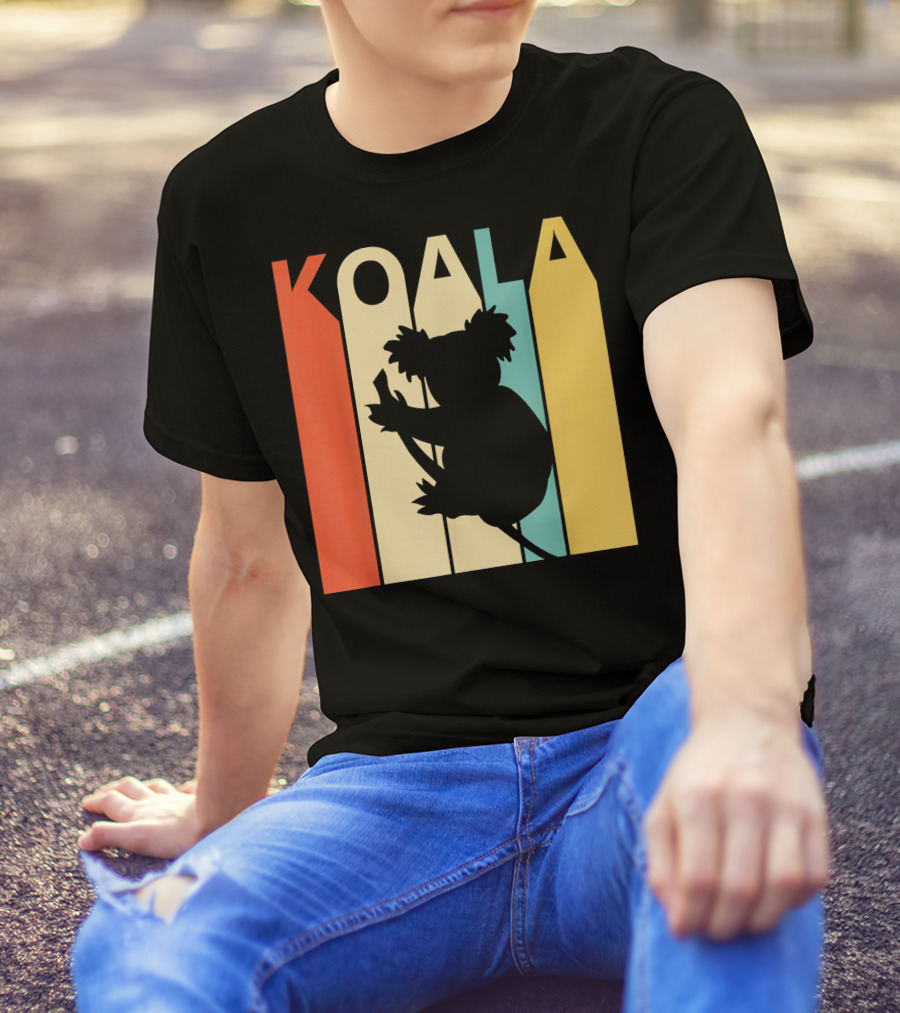 Vintage Wild Koala Silhouette Retro Stripes T-Shirt