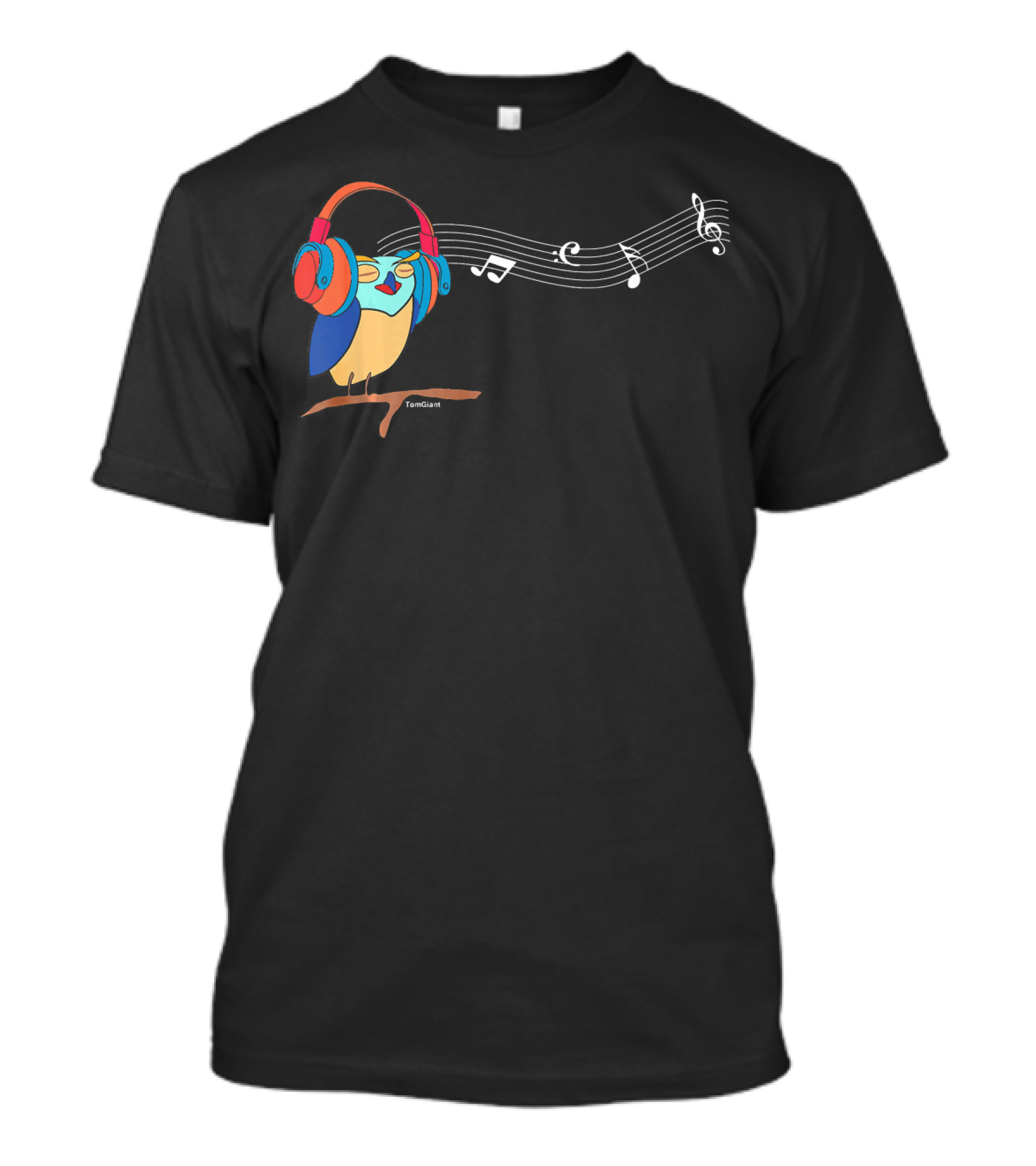 Night Owl Listening To Headphone Music With Musical Notes T-Shirt