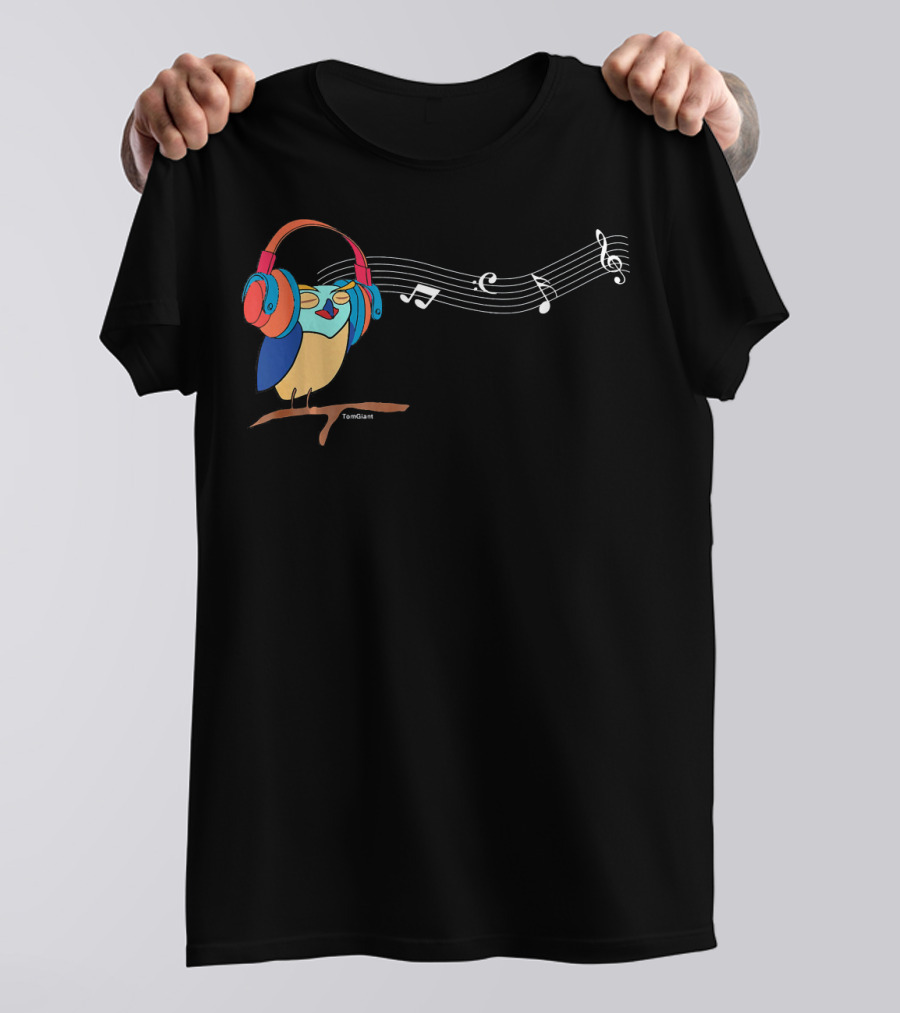 Night Owl Listening To Headphone Music With Musical Notes T-Shirt