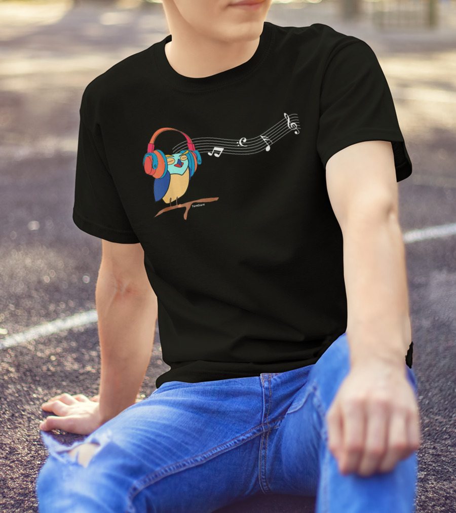 Night Owl Listening To Headphone Music With Musical Notes T-Shirt
