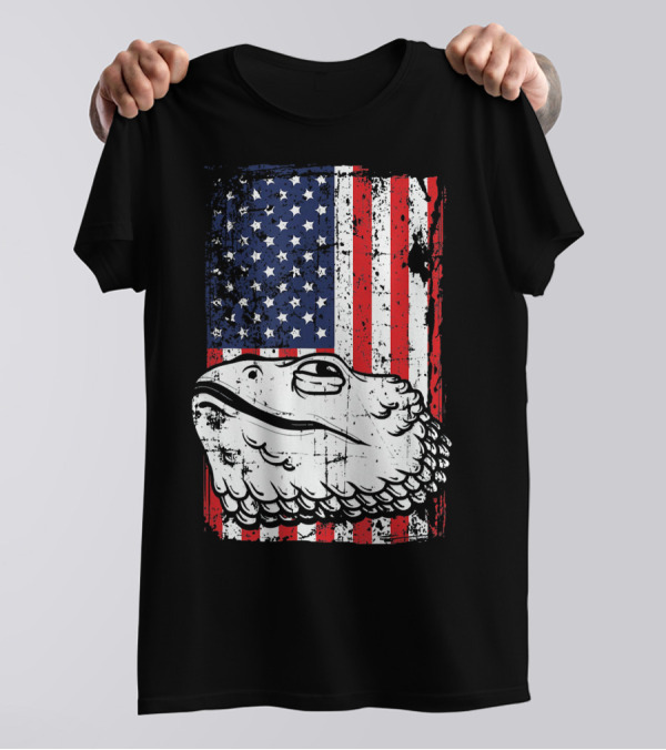 4th Of July American Flag Bearded Dragon Head T-Shirt