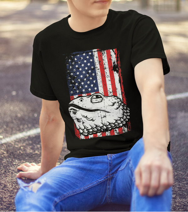 4th Of July American Flag Bearded Dragon Head T-Shirt