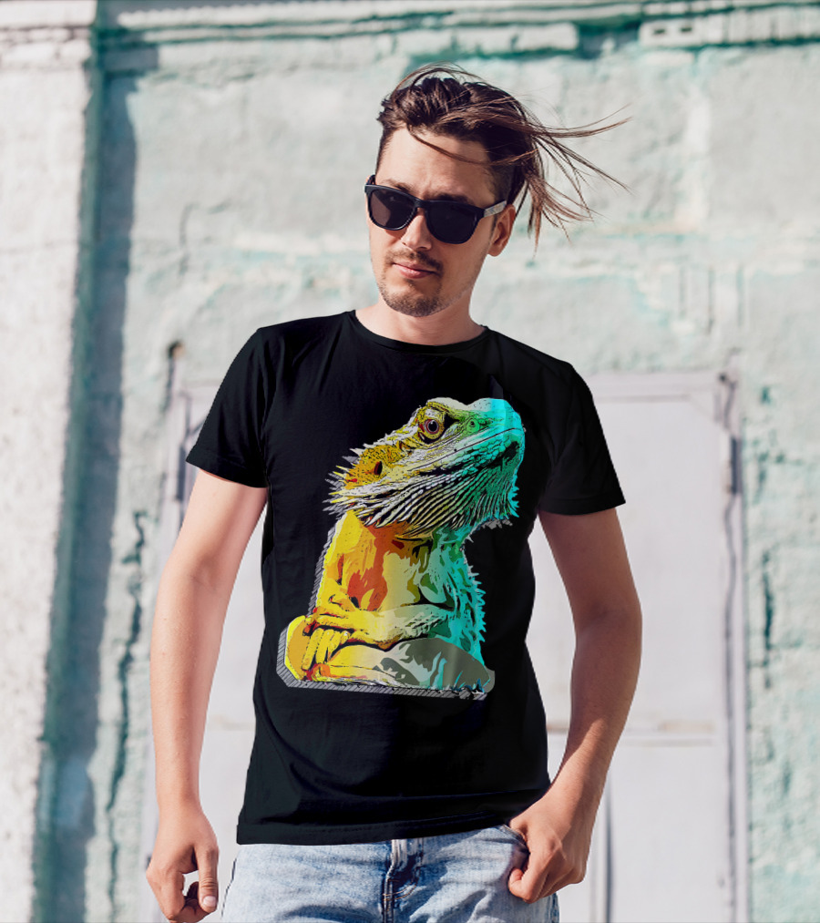 Bearded Dragon Sketch Pop Art Pet Colorful T-Shirt