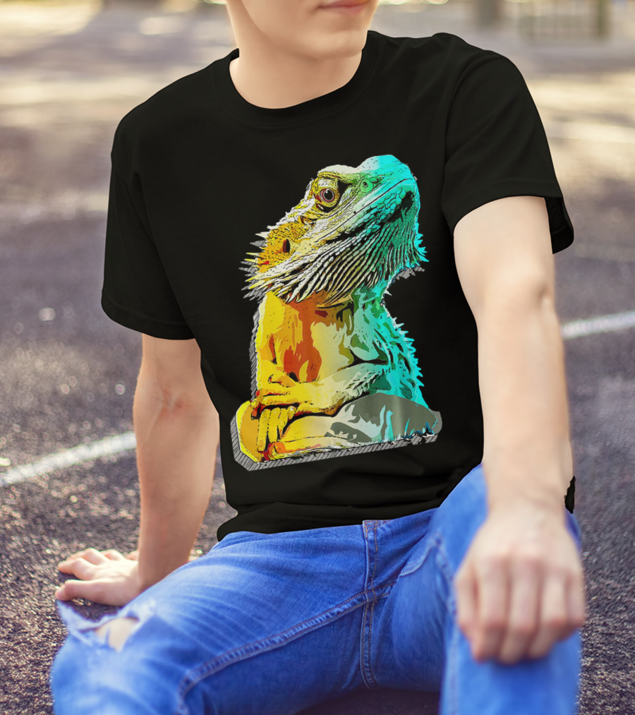 Bearded Dragon Sketch Pop Art Pet Colorful T-Shirt