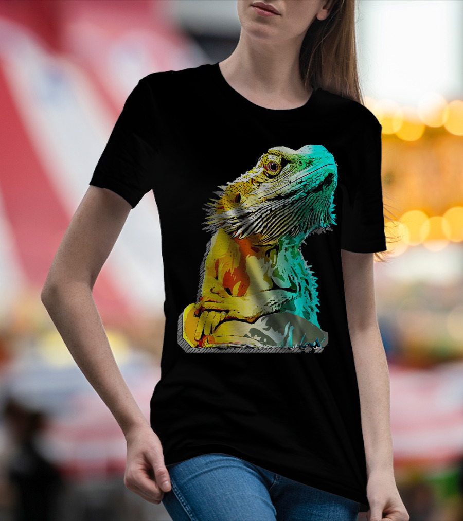 Bearded Dragon Sketch Pop Art Pet Colorful T-Shirt