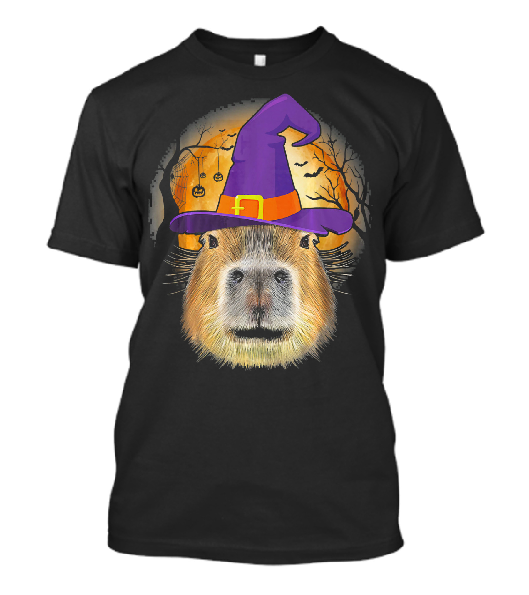 Capybara Witch Halloween Moon Bats Pumpkins Hat T-Shirt