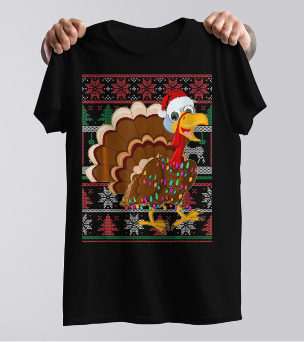 Cute Turkey Lover Santa Christmas Lights T-Shirt