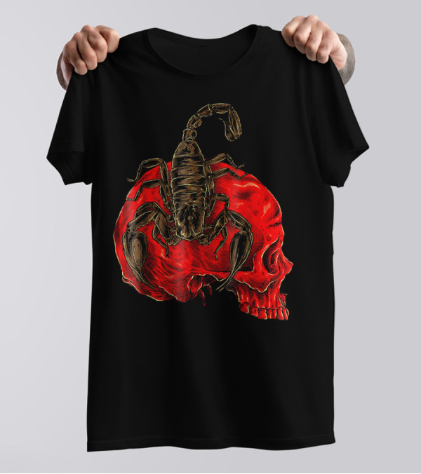 Crimson Skull With Red Death Scorpion T-Shirt