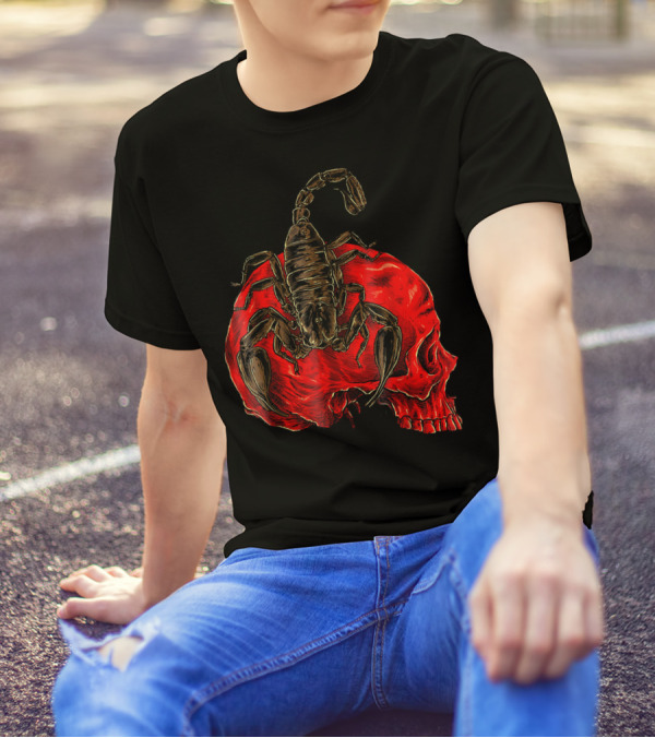 Crimson Skull With Red Death Scorpion T-Shirt