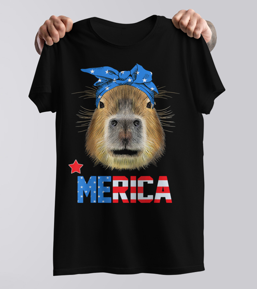 Capybara Mom Merica America Flag Bandana T-Shirt