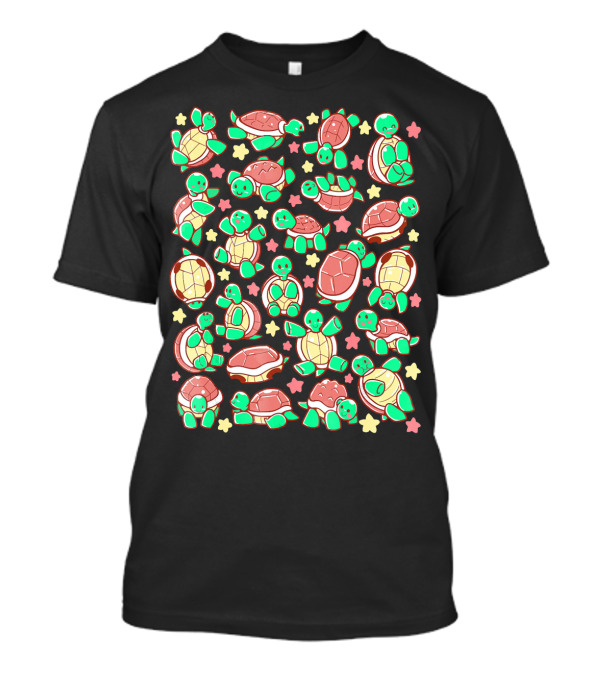 Adorable Turtle Tortoise Pattern With Smiling Tortoises And Colorful Stars T-Shirt