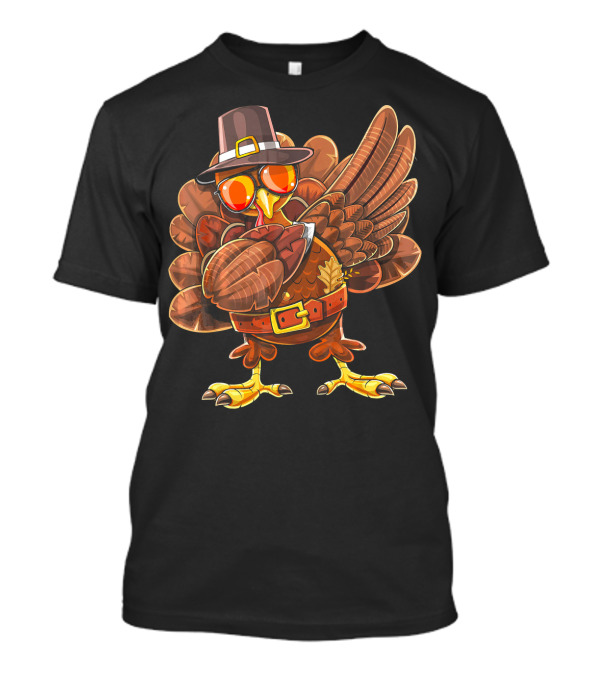 Dabbing Turkey Funny Thanksgiving Pilgrim Hat Sunglasses T-Shirt