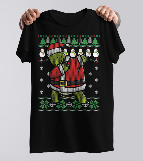Christmas Dabbing Tortoise Santa Claus Festive Sweater Snowman T-Shirt