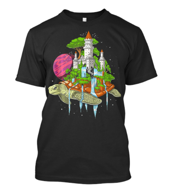 Cosmic World Turtle Space Tortoise Psych Fantasy Castle Planet T-Shirt