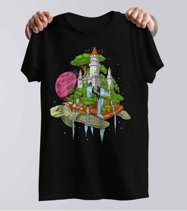 Cosmic World Turtle Space Tortoise Psych Fantasy Castle Planet T-Shirt