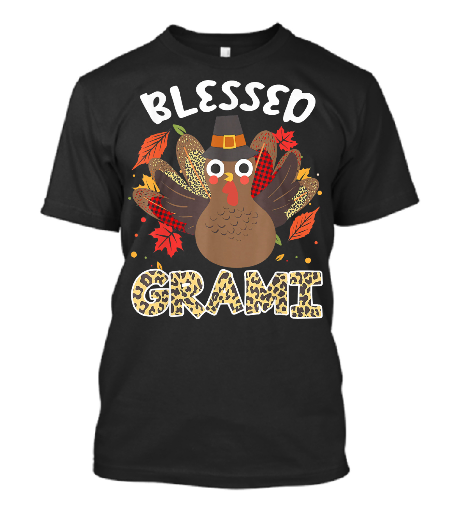 Blessed Grami Turkey Grandma Thanksgiving Leaves Hat T-Shirt