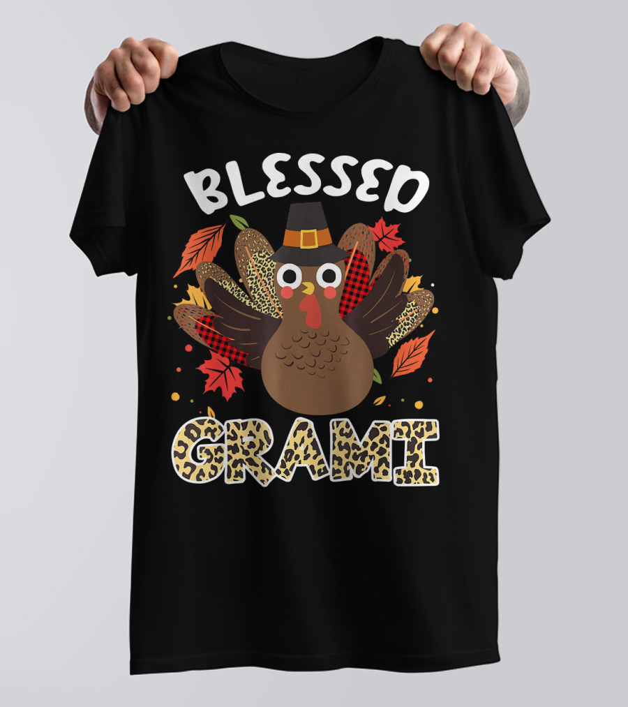 Blessed Grami Turkey Grandma Thanksgiving Leaves Hat T-Shirt