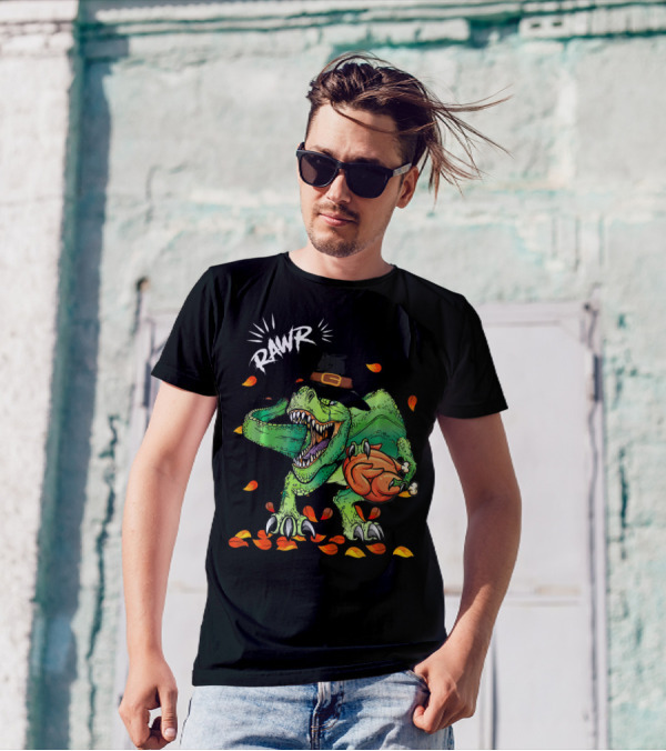 Rawr Dinosaur Thanksgiving Boys Rex Pilgrim Hat Turkey T-Shirt