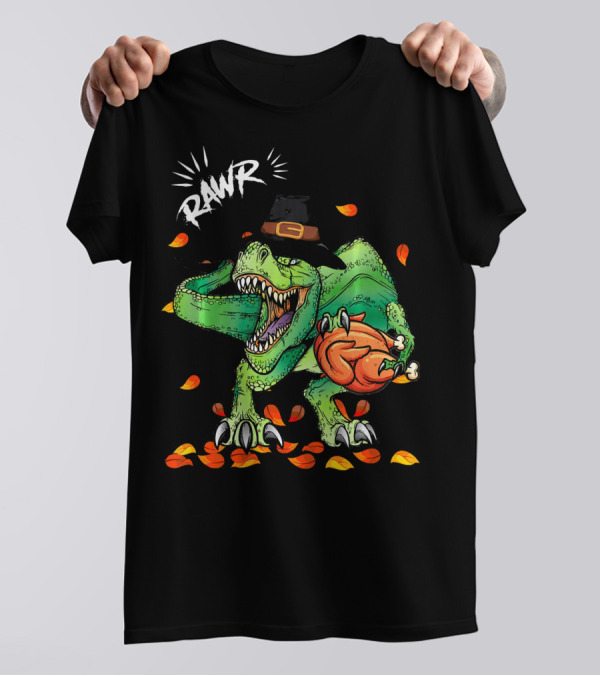 Rawr Dinosaur Thanksgiving Boys Rex Pilgrim Hat Turkey T-Shirt