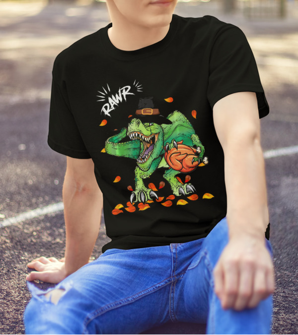 Rawr Dinosaur Thanksgiving Boys Rex Pilgrim Hat Turkey T-Shirt