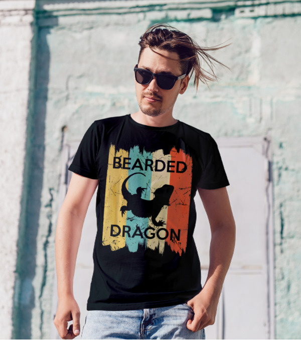 Bearded Dragon Vintage Style Retro Stripes T-Shirt