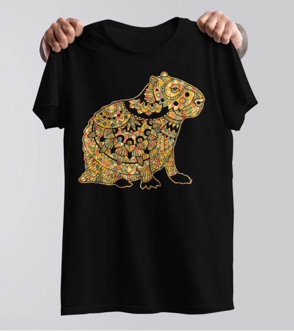 Capybara Capybara Geometric Pattern Vibrant Yellow And Orange T-Shirt