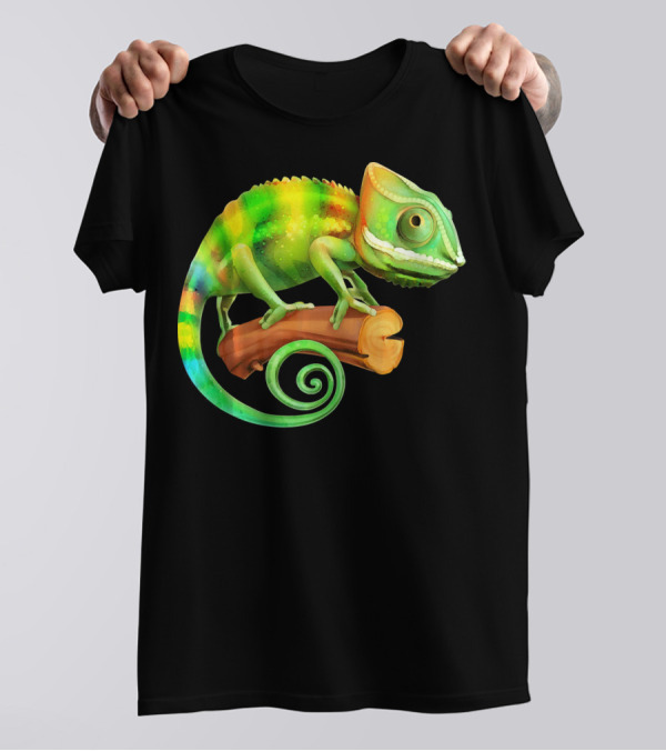 Vibrant Colorful Chameleon Lizard On Branch T-Shirt