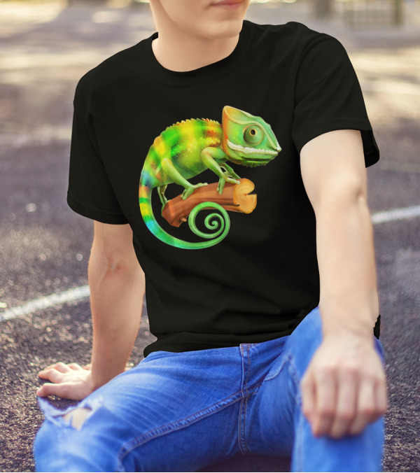 Vibrant Colorful Chameleon Lizard On Branch T-Shirt