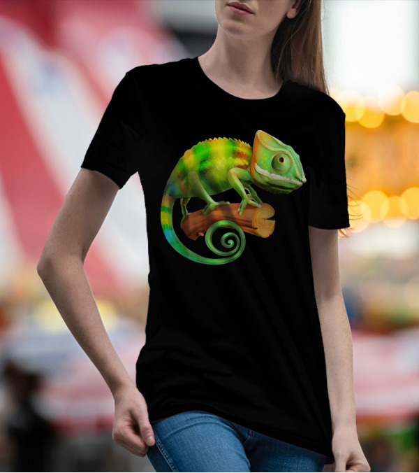 Vibrant Colorful Chameleon Lizard On Branch T-Shirt