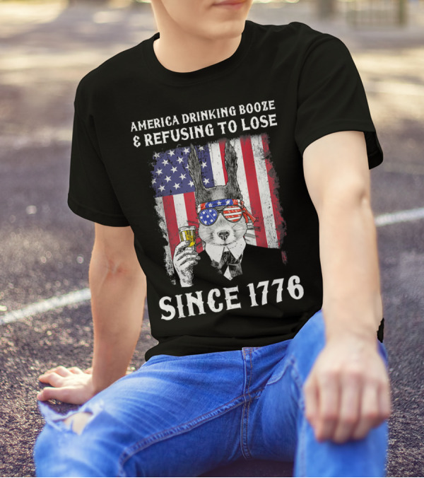 America Drinking Booze And Refusing To Lose Since 1776 Patriotic Squirrel 4th Of July T-Shirt