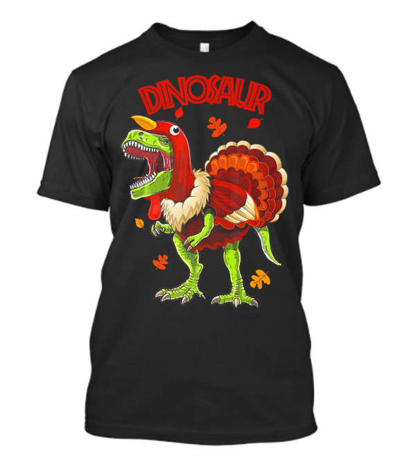 Dinosaur Turkey Thanksgiving Leaves T-Shirt
