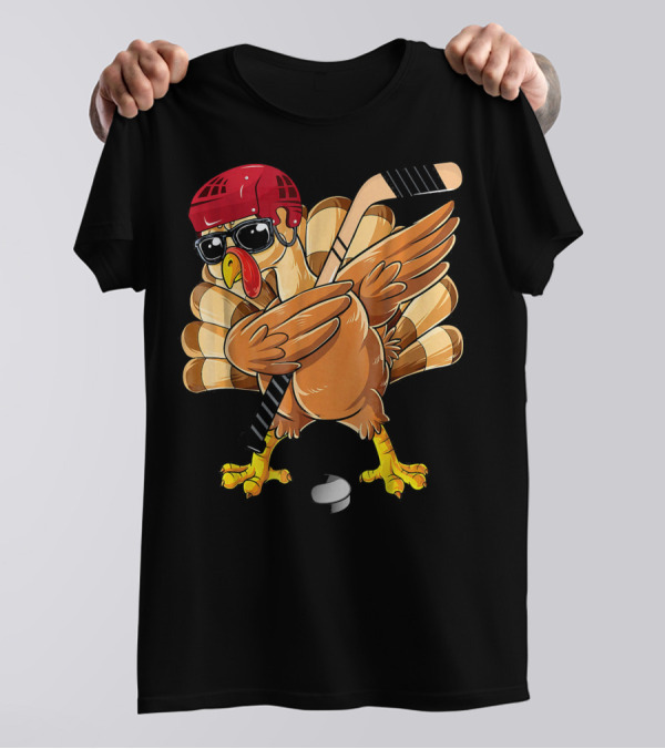Turkey Dabbing With Hockey Stick And Helmet T-Shirt