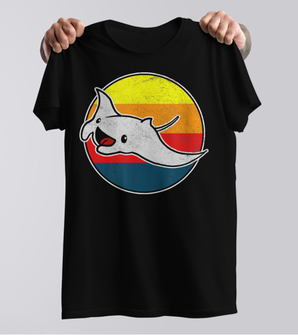 80s Retro Rad Manta Ray By Kawai Vintage Sunset Stripes T-Shirt