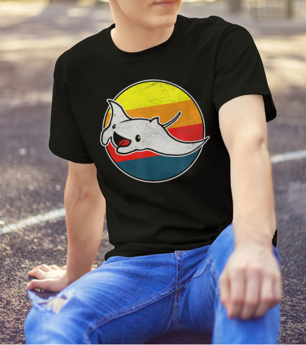 80s Retro Rad Manta Ray By Kawai Vintage Sunset Stripes T-Shirt