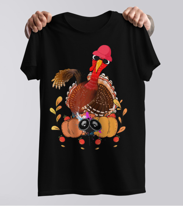 Thanksgiving Dabbing Turkey With Pumpkins And Leaves T-Shirt