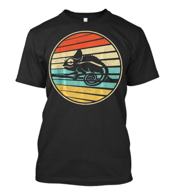 Cute Chameleon Retro Vintage 70s Striped Circle T-Shirt