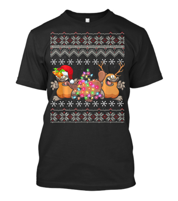 Christmas Three Platypus Reindeer Santa Ugly Sweater Snowflakes T-Shirt