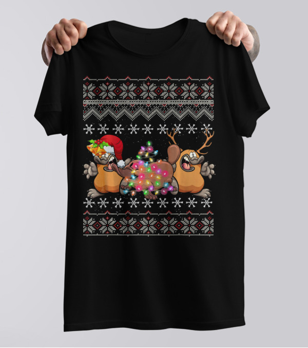 Christmas Three Platypus Reindeer Santa Ugly Sweater Snowflakes T-Shirt