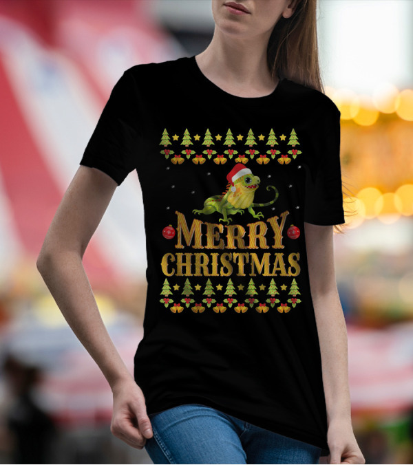 Merry Christmas Bearded Dragon Funny Lizard Santa Hat T-Shirt