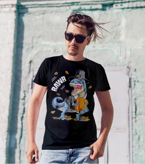 RAWR Dinosaur Thanksgiving Boys Rex Pilgrim Hat T-Shirt