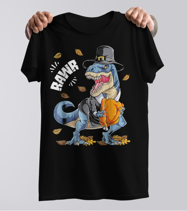 RAWR Dinosaur Thanksgiving Boys Rex Pilgrim Hat T-Shirt