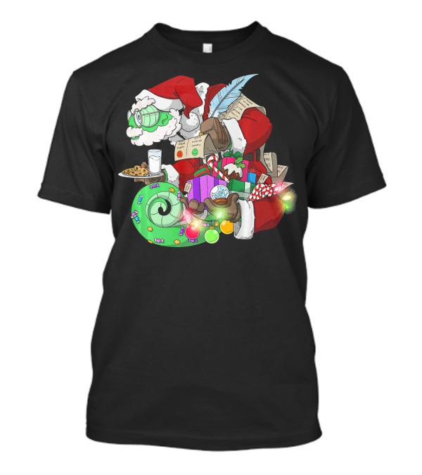 Christmas Chameleon Santa With Cookies And Gifts T-Shirt