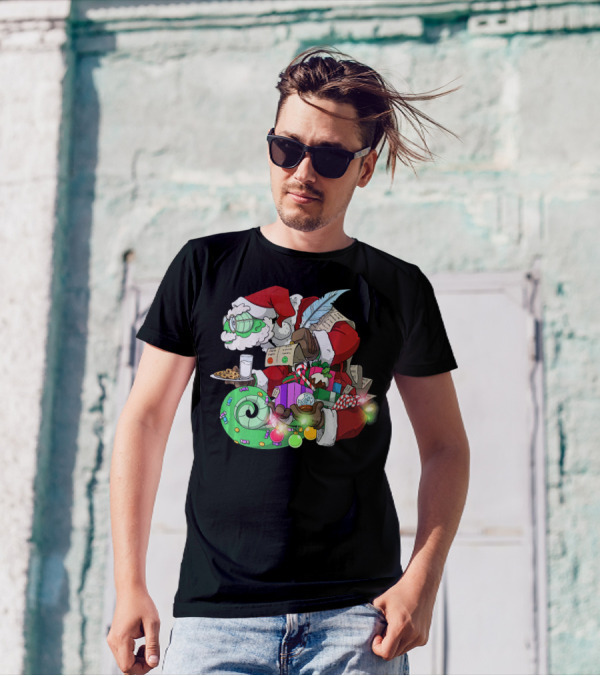 Christmas Chameleon Santa With Cookies And Gifts T-Shirt