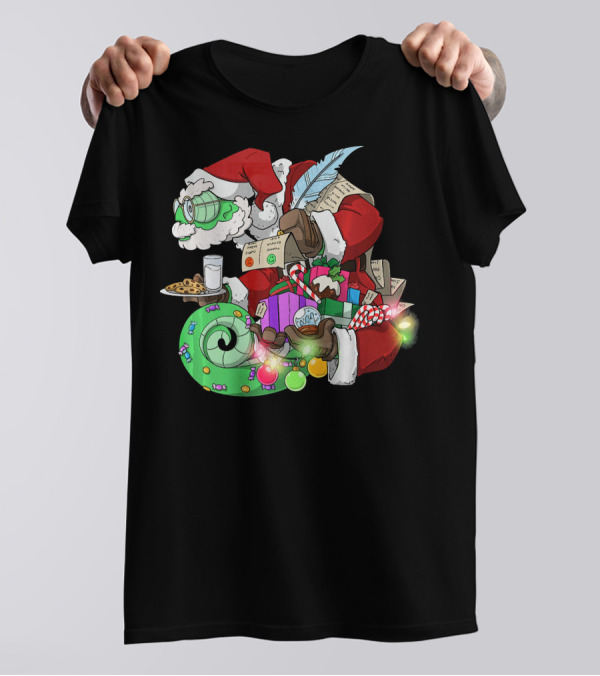 Christmas Chameleon Santa With Cookies And Gifts T-Shirt