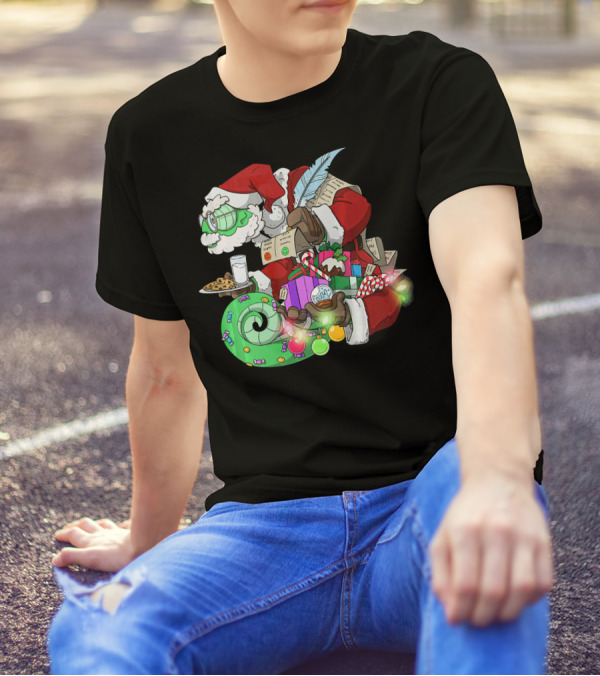 Christmas Chameleon Santa With Cookies And Gifts T-Shirt