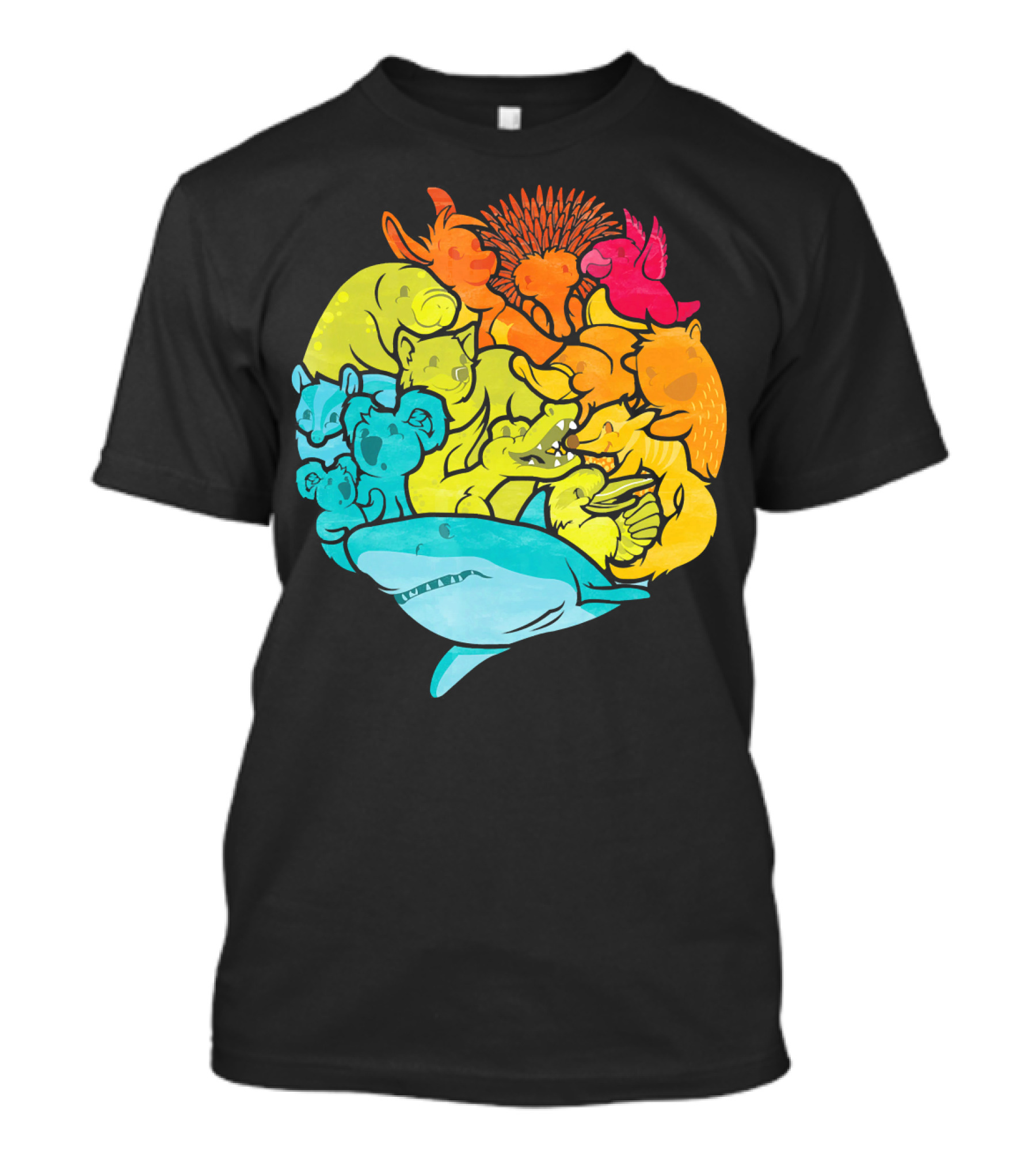 Australian Fauna Koala Kangaroo Platypus Shark Cockatoo Echidna Crocodile T-Shirt
