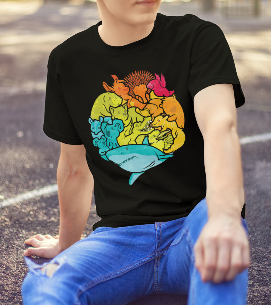 Australian Fauna Koala Kangaroo Platypus Shark Cockatoo Echidna Crocodile T-Shirt