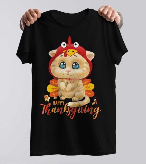 Happy Thanksgiving Cute Cat Turkey Costume T-Shirt