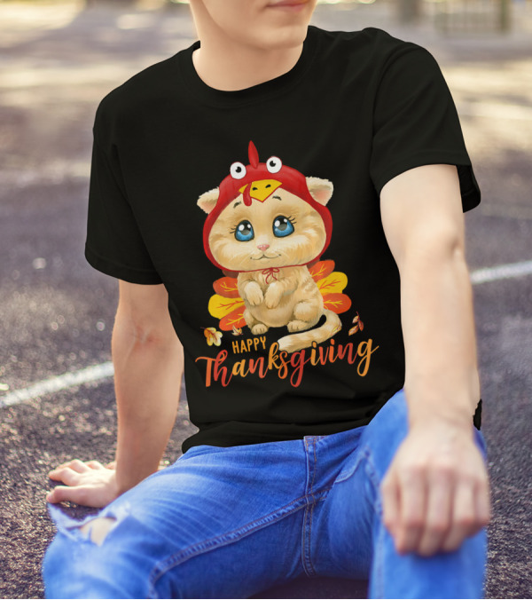 Happy Thanksgiving Cute Cat Turkey Costume T-Shirt